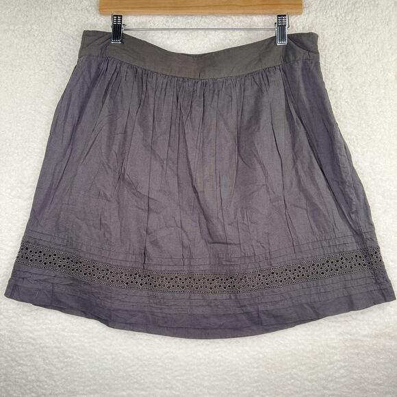 Ann Taylor Loft Skirt Womens 12 Petite A Line Eyelet Hem Lined Casual Brown - Picture 1 of 10